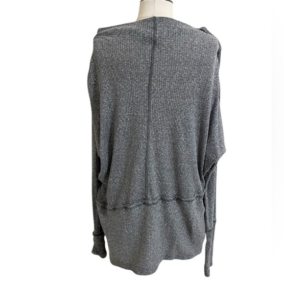 FREE PEOPLE Gray Londontown Asymmetrical Heathered Ribbed Long Sleeve Top - Picture 6 of 11